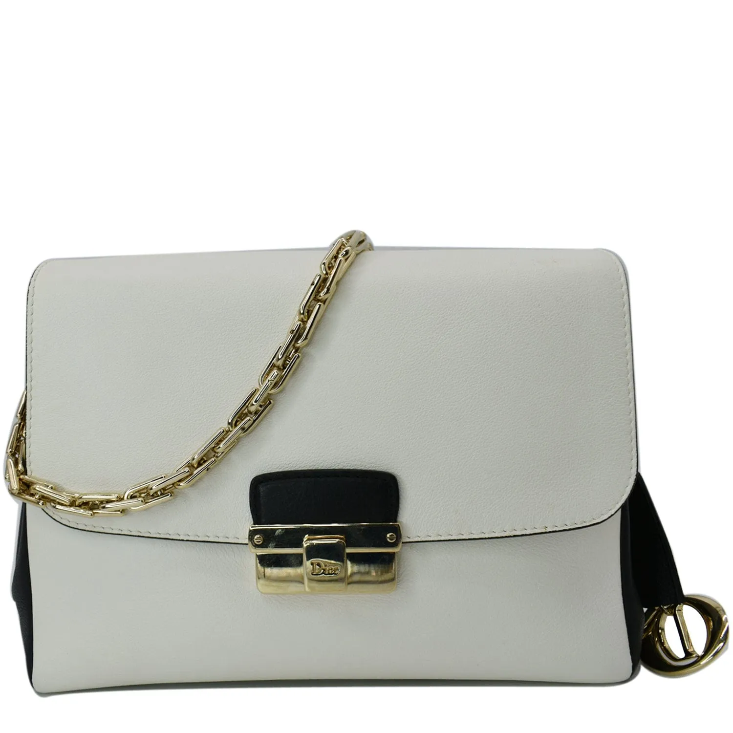 CHRISTIAN DIOR Diorling Medium Leather Shoulder Bag White/Black
