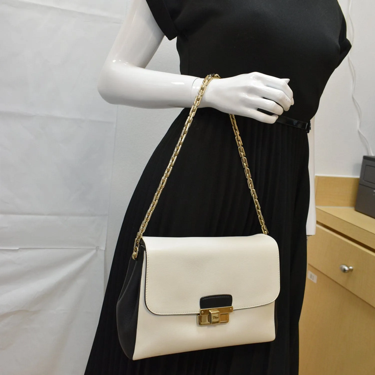 CHRISTIAN DIOR Diorling Medium Leather Shoulder Bag White/Black