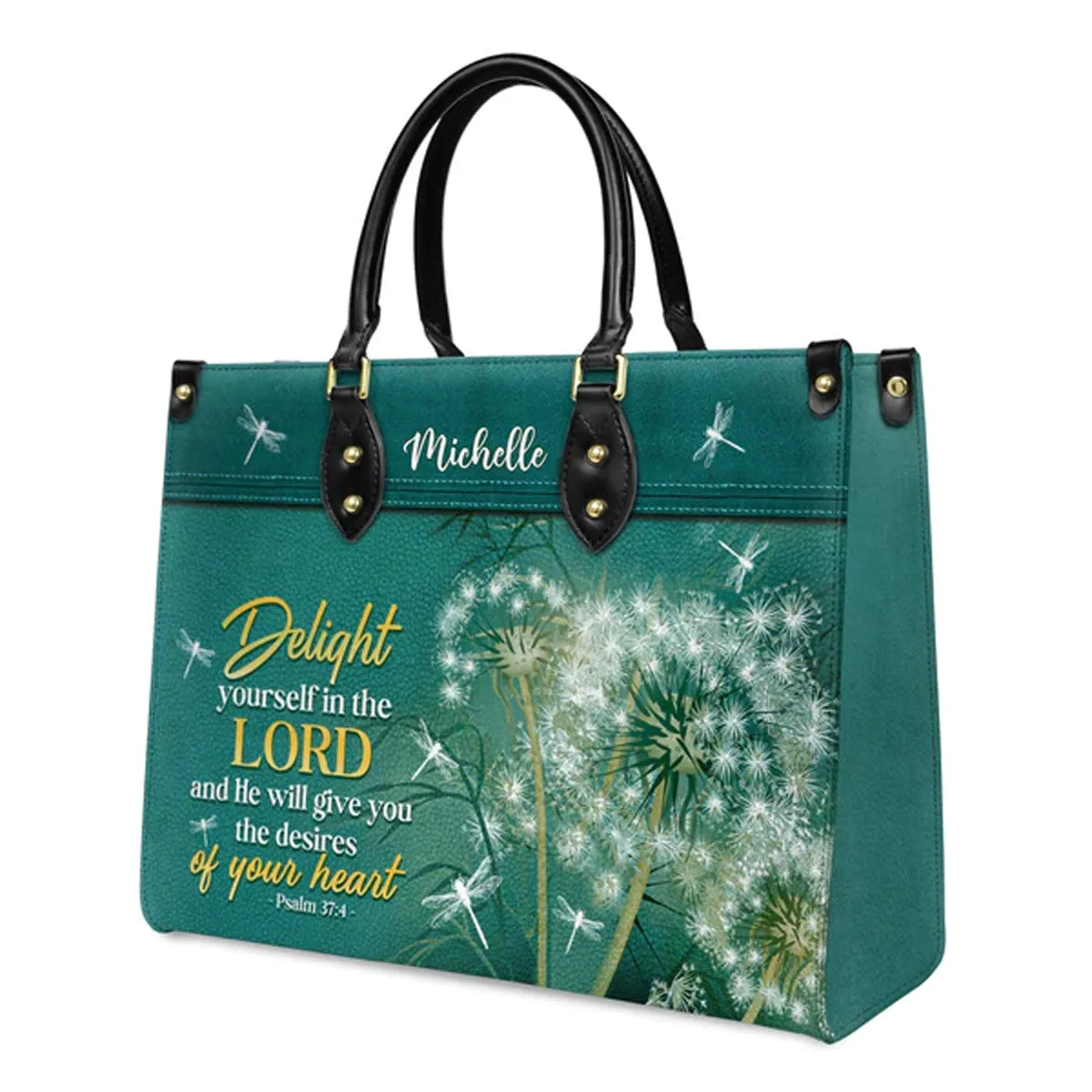 Christianart Designer Handbags, Delight Yourself In The Lord Psalm 37:4 Dandelion Dragonfly, Personalized Gifts, Gifts for Women, Christmas Gift.