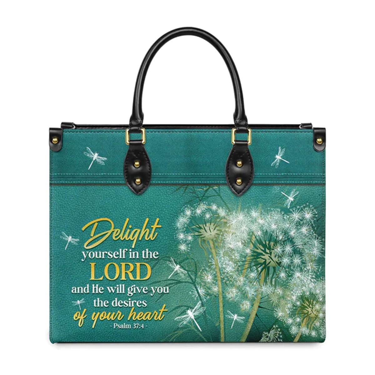 Christianart Designer Handbags, Delight Yourself In The Lord Psalm 37:4 Dandelion Dragonfly, Personalized Gifts, Gifts for Women, Christmas Gift.