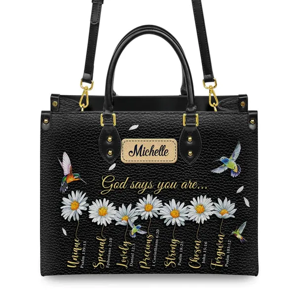 Christianart Designer Handbags, God Says You Are Daisy Hummingbird, Personalized Gifts, Gifts for Women.