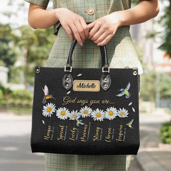 Christianart Designer Handbags, God Says You Are Daisy Hummingbird, Personalized Gifts, Gifts for Women.