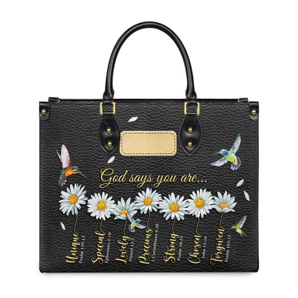 Christianart Designer Handbags, God Says You Are Daisy Hummingbird, Personalized Gifts, Gifts for Women.
