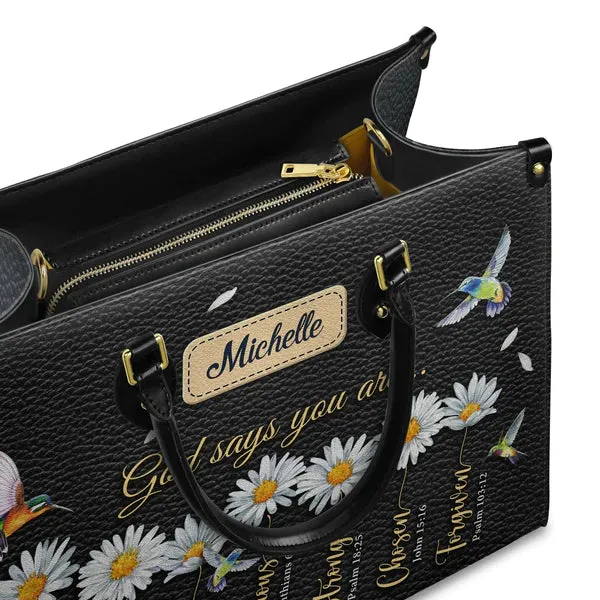 Christianart Designer Handbags, God Says You Are Daisy Hummingbird, Personalized Gifts, Gifts for Women.