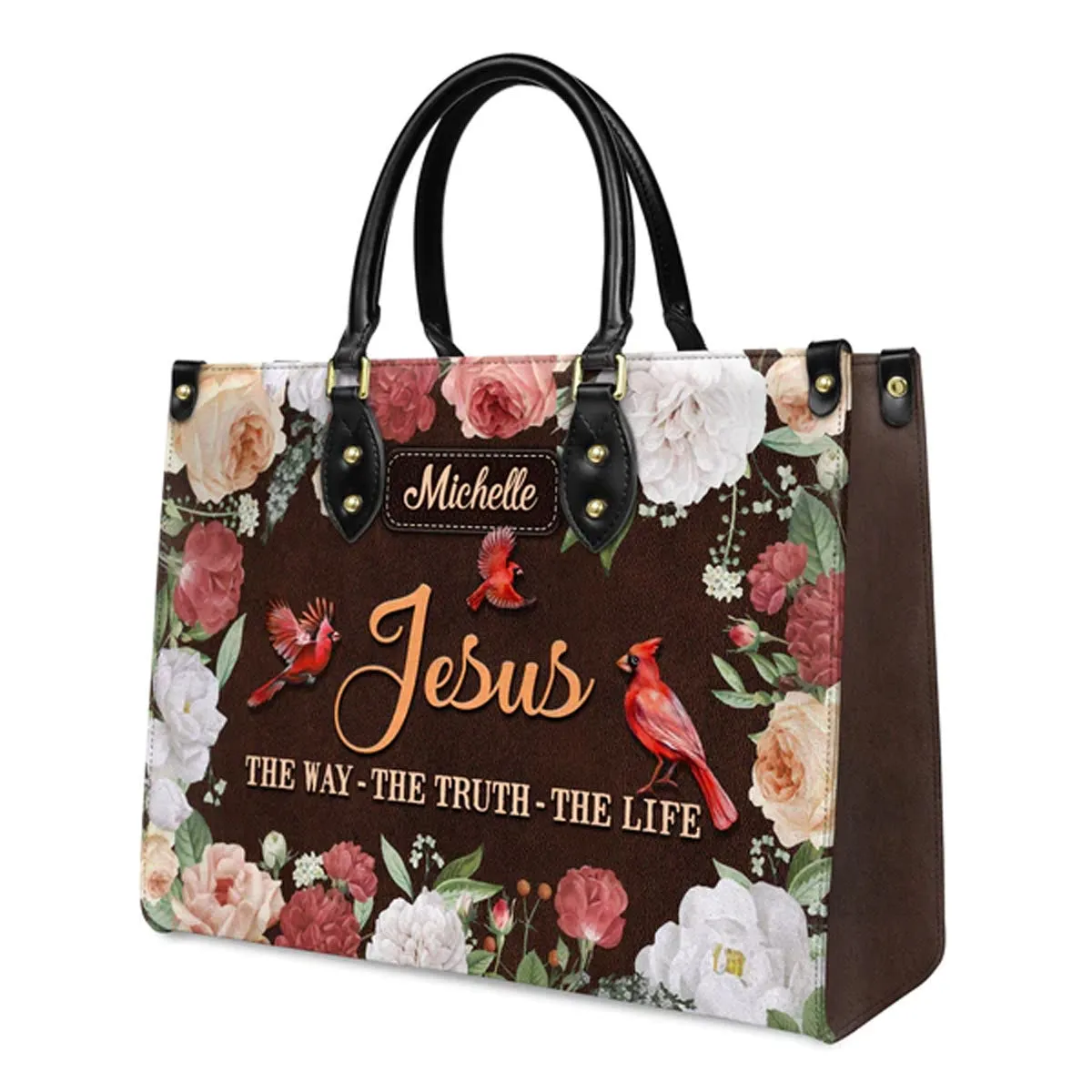 Christianart Designer Handbags, Jesus The Way The Truth The Life Cardinal Vintage Flower, Personalized Gifts, Gifts for Women, Christmas Gift.