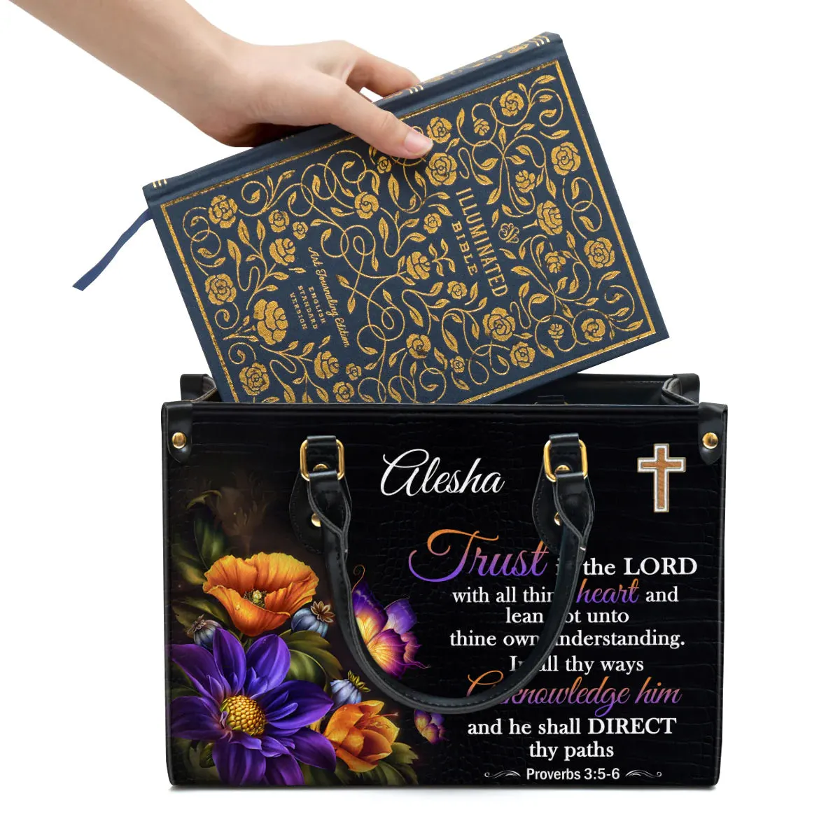 Christianart Designer Handbags, Trust In The Lord Proverbs 3:5-6, Personalized Gifts, Gifts for Women.