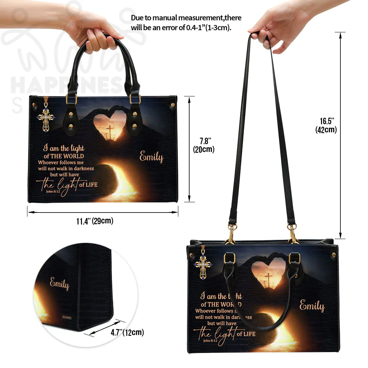 Christianart Handbag, Personalized Hand Bag, I Am The Light Of The World, Personalized Gifts, Gifts for Women.