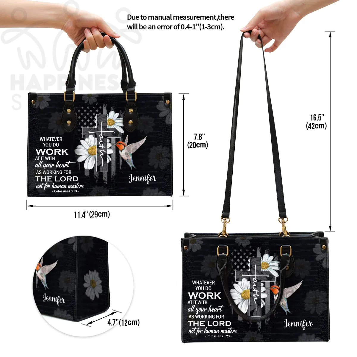 Christianart Handbag, Personalized Hand Bag, Work At It With All Your Heart, Personalized Gifts, Gifts for Women.