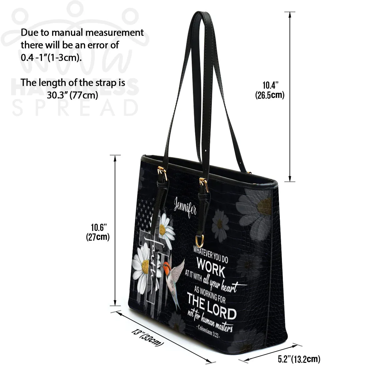 Christianart Handbag, Personalized Hand Bag, Work At It With All Your Heart, Personalized Gifts, Gifts for Women.