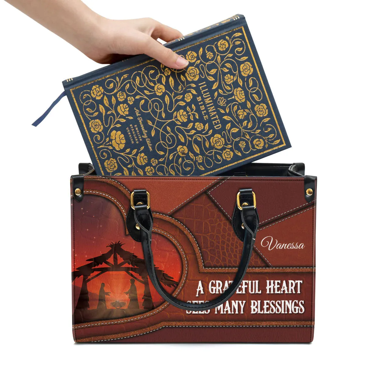 Christianartbag Handbag, A Grateful Heart Sees Many Blessings, Personalized Gifts, Gifts for Women, Christmas Gift.