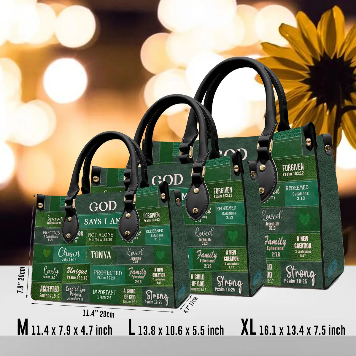 Christianartbag Handbags, God Says I Am Leather Handbag Green, Personalized Bags, Gifts for Women, Christmas Gift, CABLTB03240923.