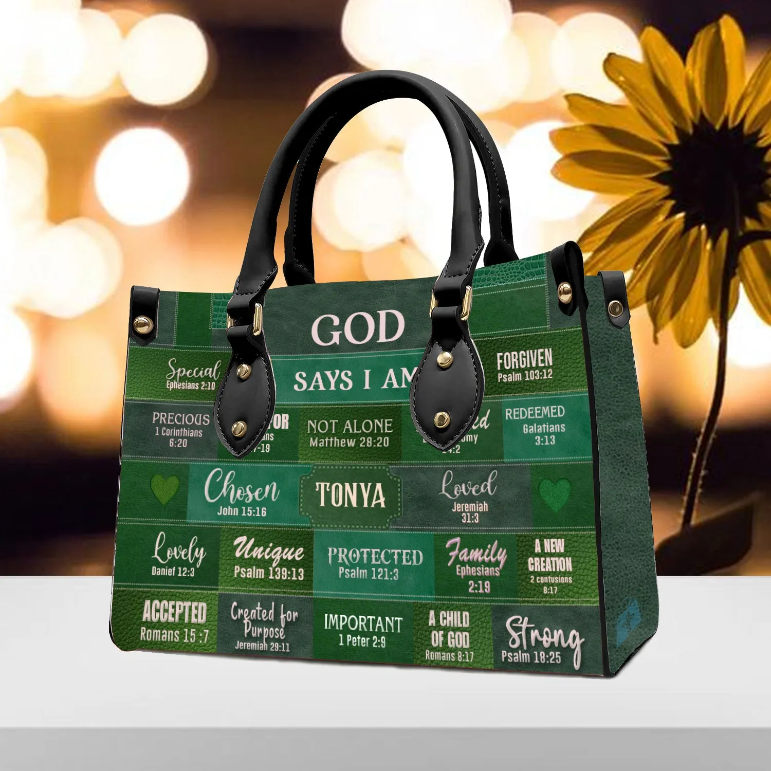 Christianartbag Handbags, God Says I Am Leather Handbag Green, Personalized Bags, Gifts for Women, Christmas Gift, CABLTB03240923.
