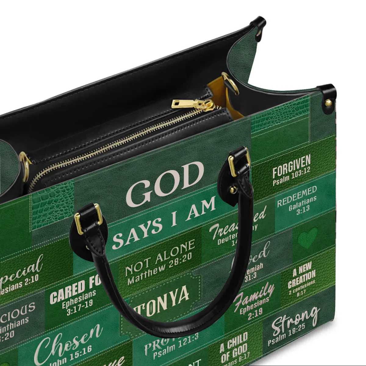 Christianartbag Handbags, God Says I Am Leather Handbag Green, Personalized Bags, Gifts for Women, Christmas Gift, CABLTB03240923.