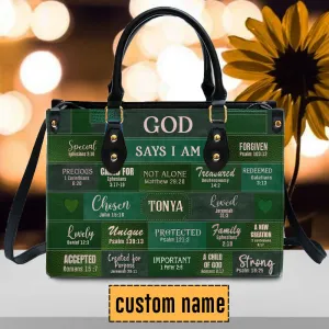 Christianartbag Handbags, God Says I Am Leather Handbag Green, Personalized Bags, Gifts for Women, Christmas Gift, CABLTB03240923.
