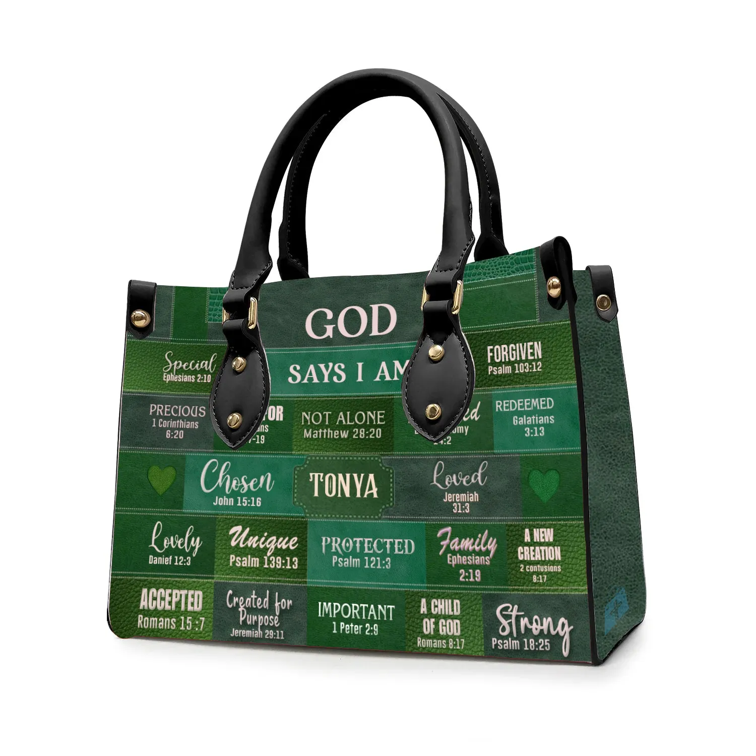 Christianartbag Handbags, God Says I Am Leather Handbag Green, Personalized Bags, Gifts for Women, Christmas Gift, CABLTB03240923.