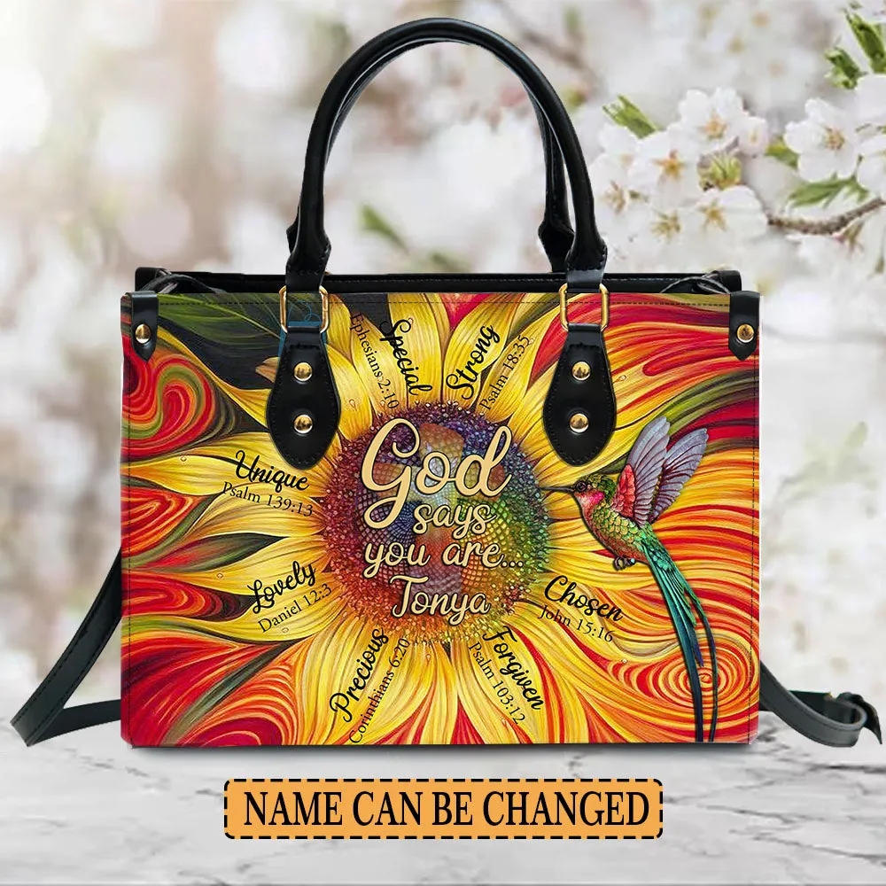 Christianartbag Handbags, GOD Says You Are Leather Handbag, Sunflower Hummingbird Leather Handbag, Gifts for Women, CABLTB01181023.