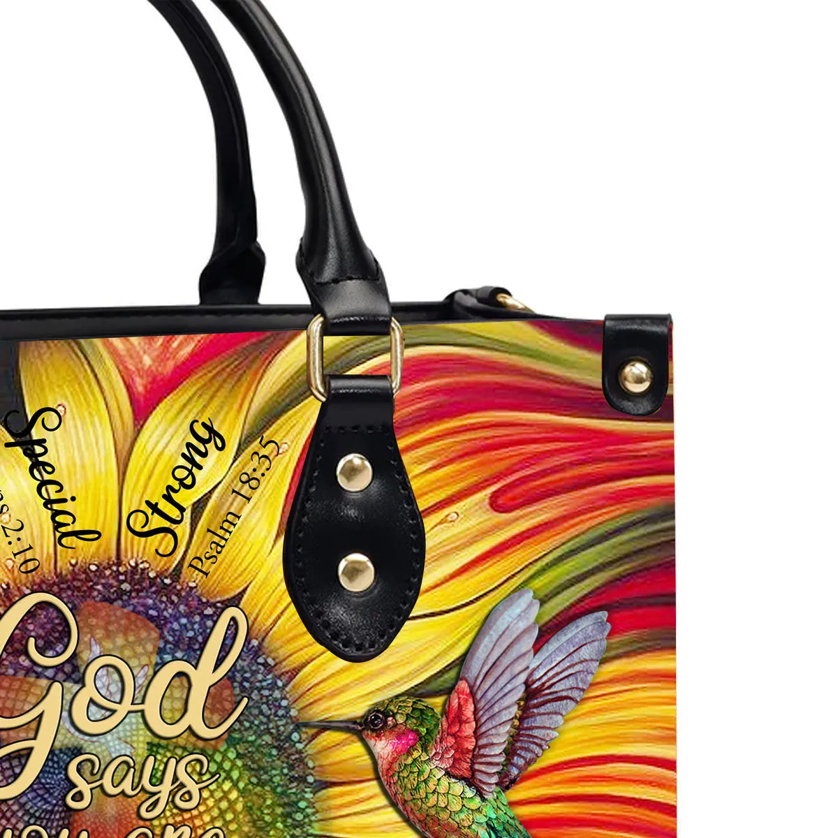 Christianartbag Handbags, GOD Says You Are Leather Handbag, Sunflower Hummingbird Leather Handbag, Gifts for Women, CABLTB01181023.