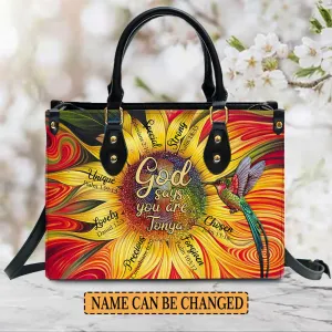 Christianartbag Handbags, GOD Says You Are Leather Handbag, Sunflower Hummingbird Leather Handbag, Gifts for Women, CABLTB01181023.