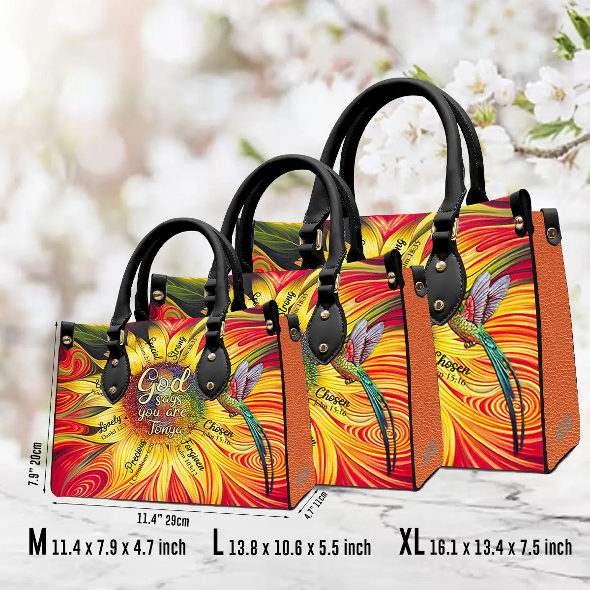 Christianartbag Handbags, GOD Says You Are Leather Handbag, Sunflower Hummingbird Leather Handbag, Gifts for Women, CABLTB01181023.