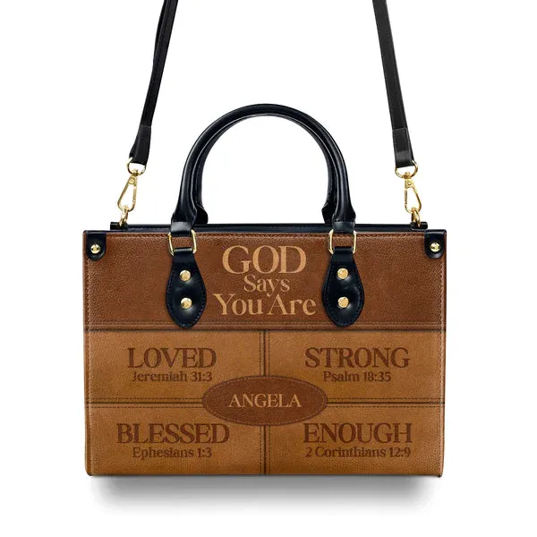 Christianartbag Handbags, God Says You Are Strong Psalm 18:35 Leather Bags, Personalized Bags, Gifts for Women, Christmas Gift, CABLTB04290723.