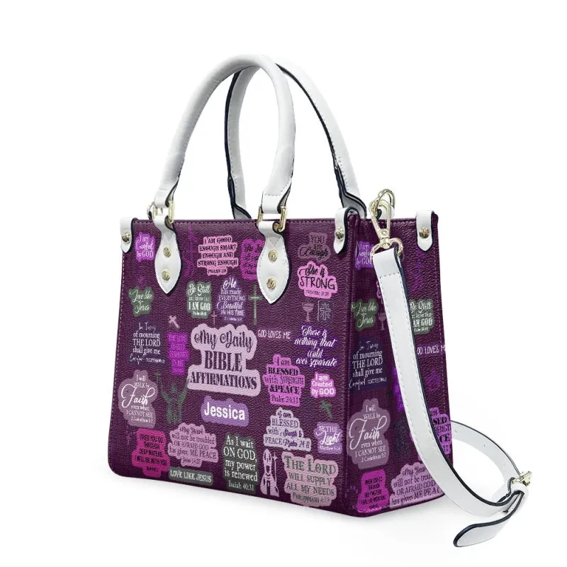 Christianartbag Handbags, My Daily Bible Affirmations Purple Leather Handbag, Handbag Design, Personalized Leather Handbag, Gifts for Women, CABLTB171223.