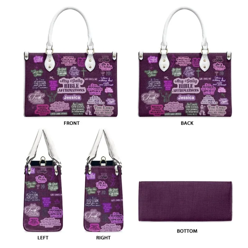 Christianartbag Handbags, My Daily Bible Affirmations Purple Leather Handbag, Handbag Design, Personalized Leather Handbag, Gifts for Women, CABLTB171223.