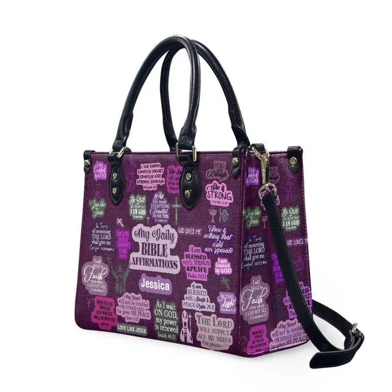 Christianartbag Handbags, My Daily Bible Affirmations Purple Leather Handbag, Handbag Design, Personalized Leather Handbag, Gifts for Women, CABLTB171223.