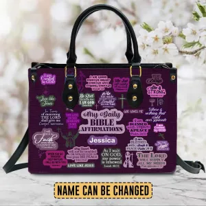 Christianartbag Handbags, My Daily Bible Affirmations Purple Leather Handbag, Handbag Design, Personalized Leather Handbag, Gifts for Women, CABLTB171223.
