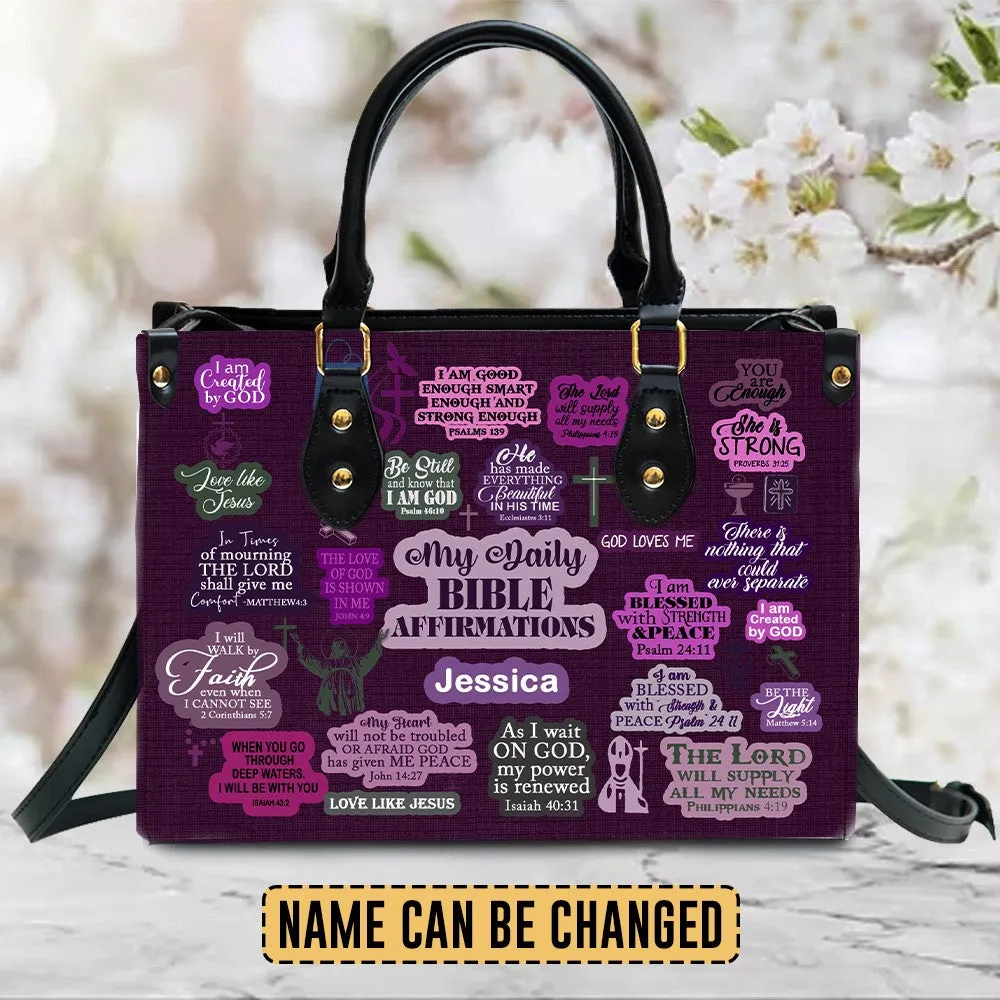 Christianartbag Handbags, My Daily Bible Affirmations Purple Leather Handbag, Handbag Design, Personalized Leather Handbag, Gifts for Women, CABLTB171223.