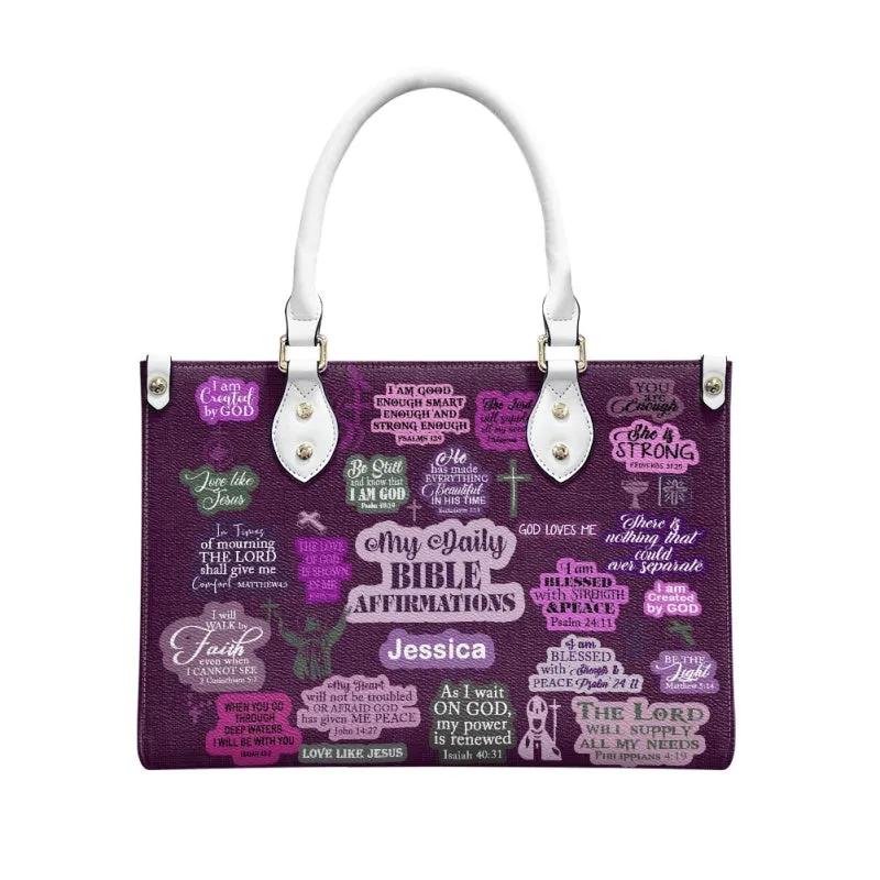Christianartbag Handbags, My Daily Bible Affirmations Purple Leather Handbag, Handbag Design, Personalized Leather Handbag, Gifts for Women, CABLTB171223.