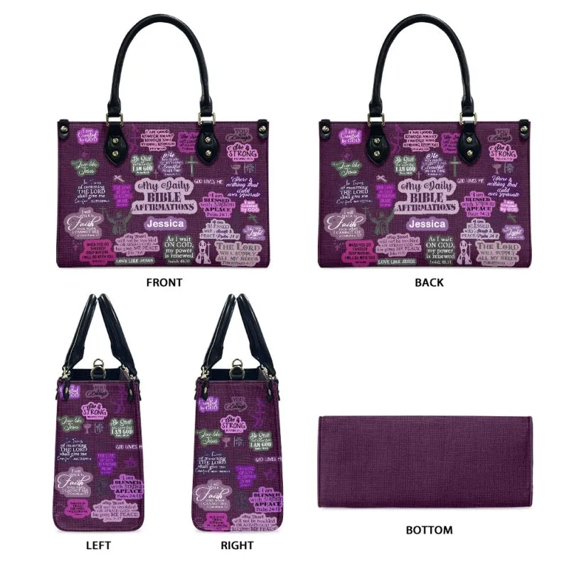 Christianartbag Handbags, My Daily Bible Affirmations Purple Leather Handbag, Handbag Design, Personalized Leather Handbag, Gifts for Women, CABLTB171223.