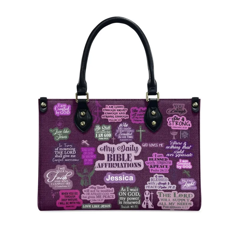 Christianartbag Handbags, My Daily Bible Affirmations Purple Leather Handbag, Handbag Design, Personalized Leather Handbag, Gifts for Women, CABLTB171223.