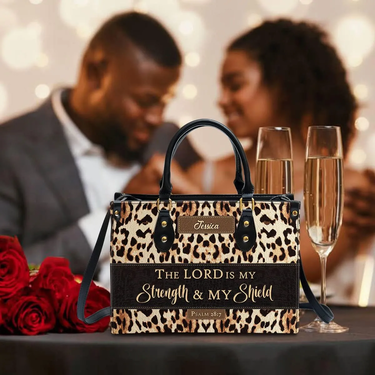 Christianartbag Handbags, The Lord Is My Strength & My Shield Psalm 28:7 Leather Bags, Personalized Bags, Gifts for Women, Christmas Gift, CABLTB01300723.