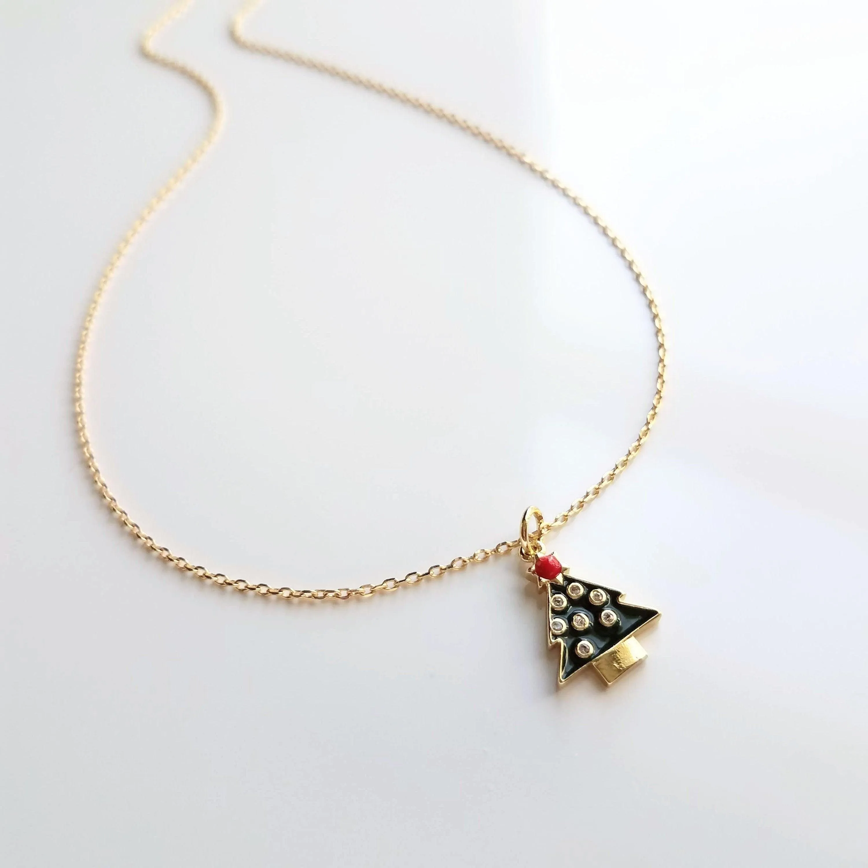 Christmas Tree Necklace, Christmas jewelry, xmas tree necklace, xmas necklace, xmas tree pendant, Christmas necklace, small Christmas tree
