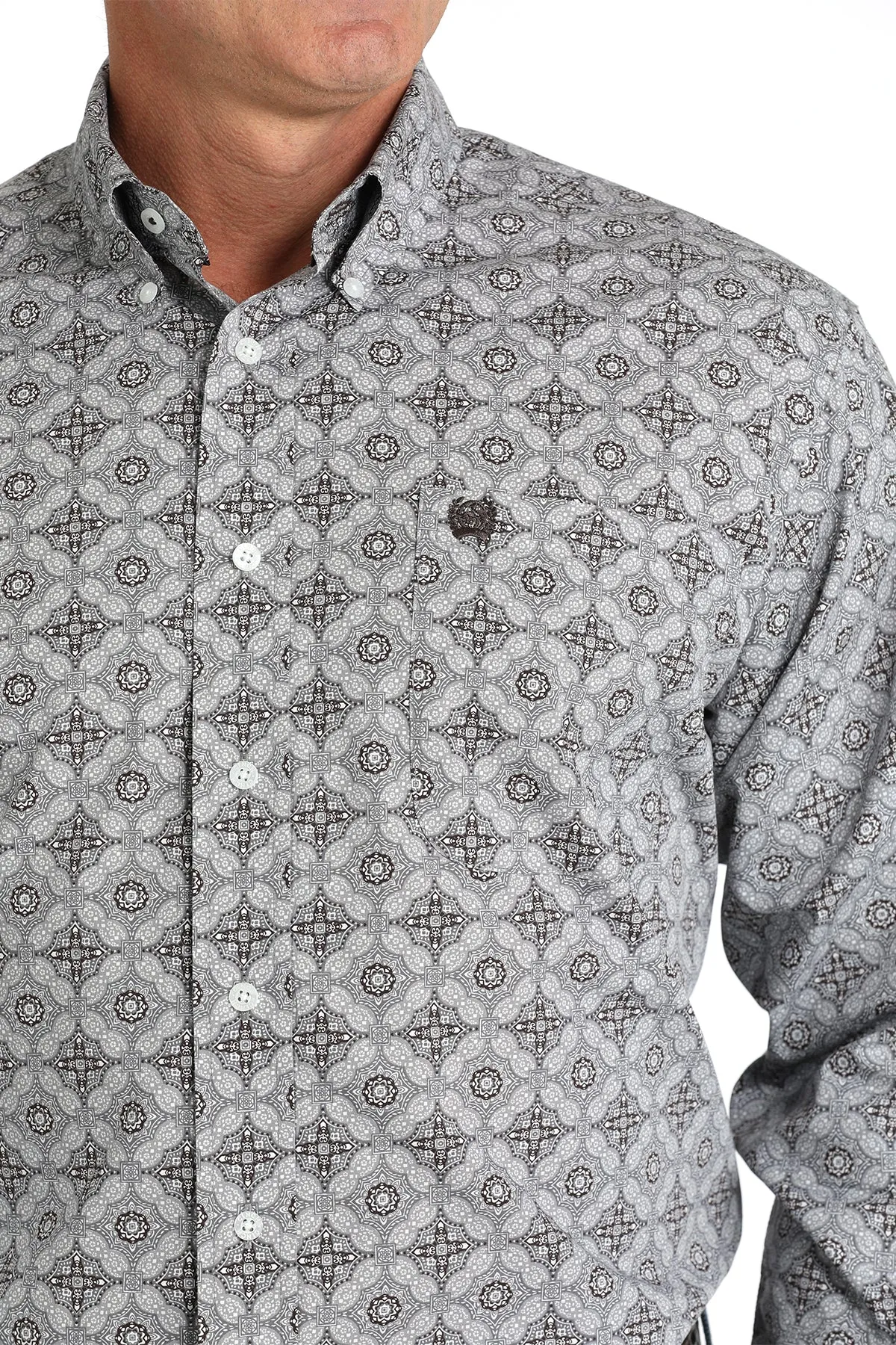 Cinch Men's Gray/Brown/White Medallion Print Button-Down Shirt
