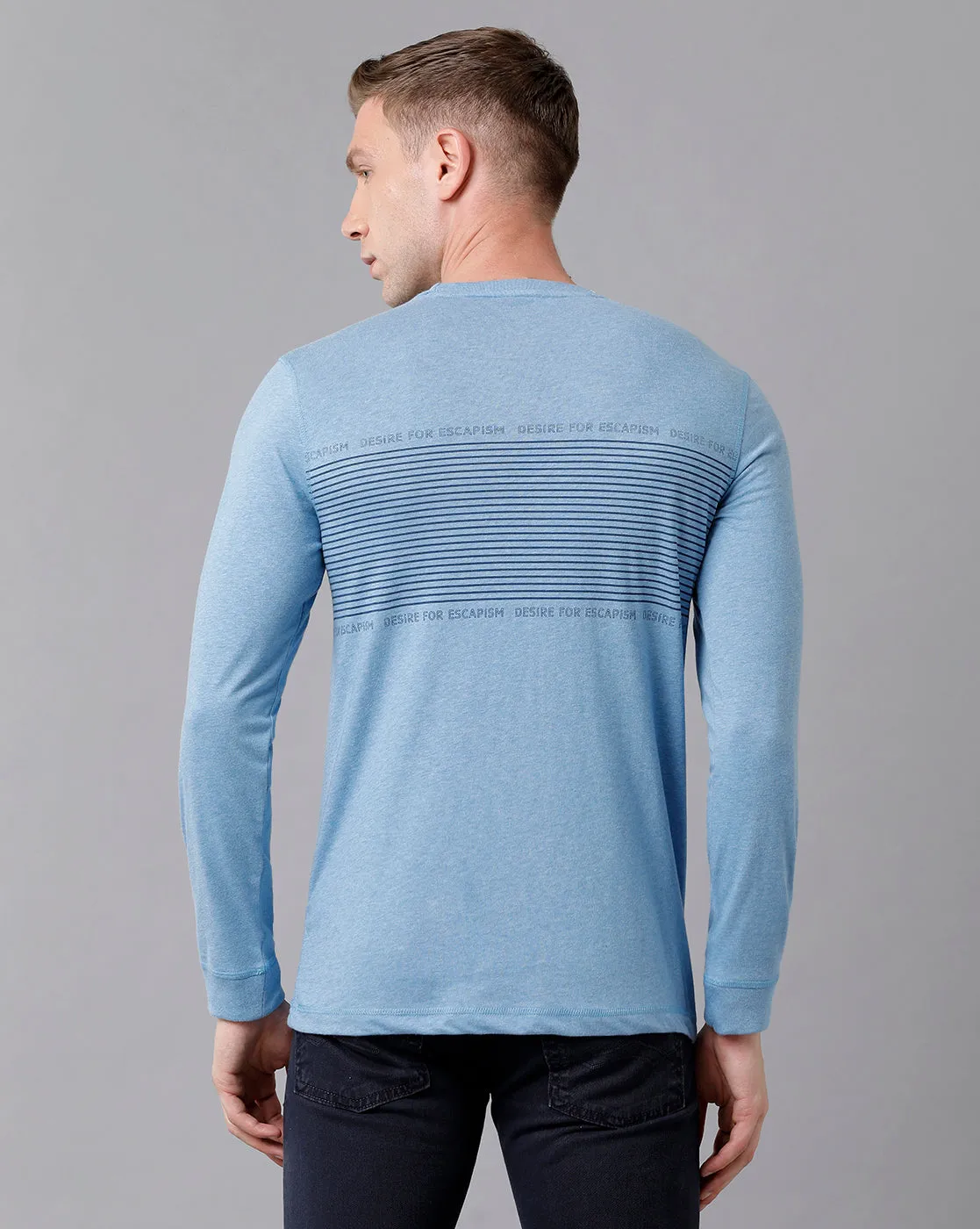 Classic Polo Men's Cotton Printed Full Sleeve Slim Fit Round Neck Blue Color T-Shirt | Baleno Fs - 478 B