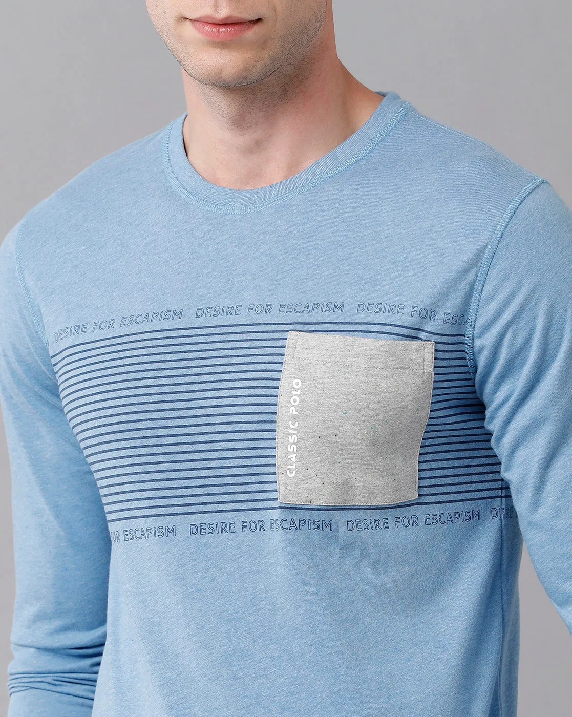Classic Polo Men's Cotton Printed Full Sleeve Slim Fit Round Neck Blue Color T-Shirt | Baleno Fs - 478 B