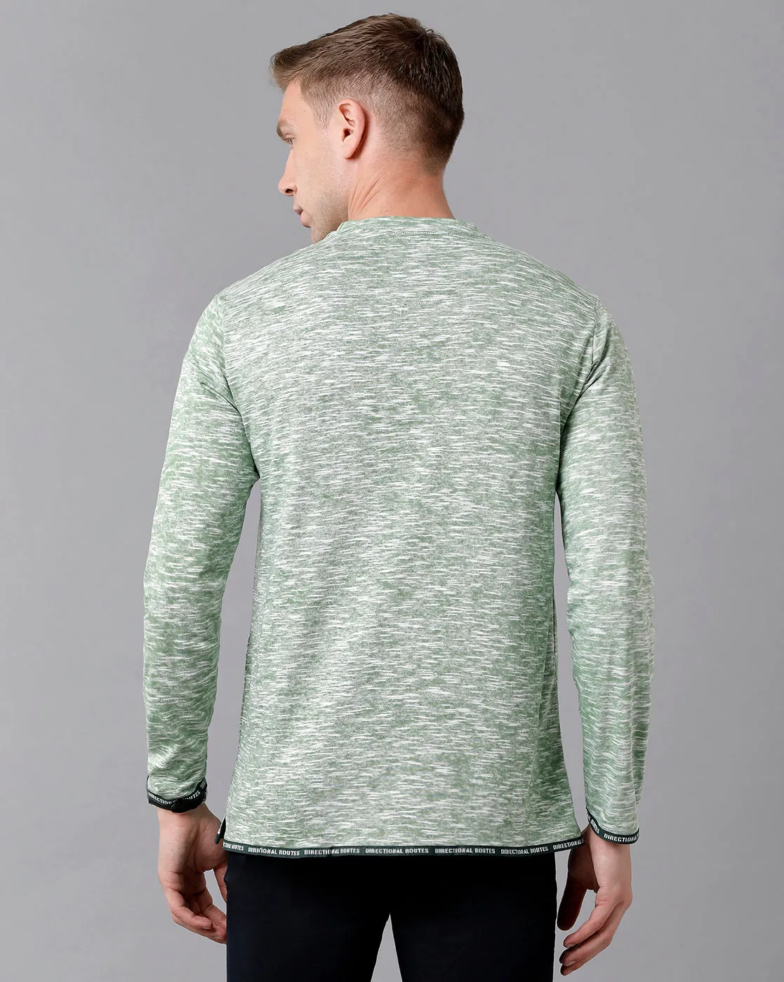 Classic Polo Men's Cotton Self Design Full Sleeve Slim Fit Round Neck Green Color T-Shirt | Baleno Fs - 481 A