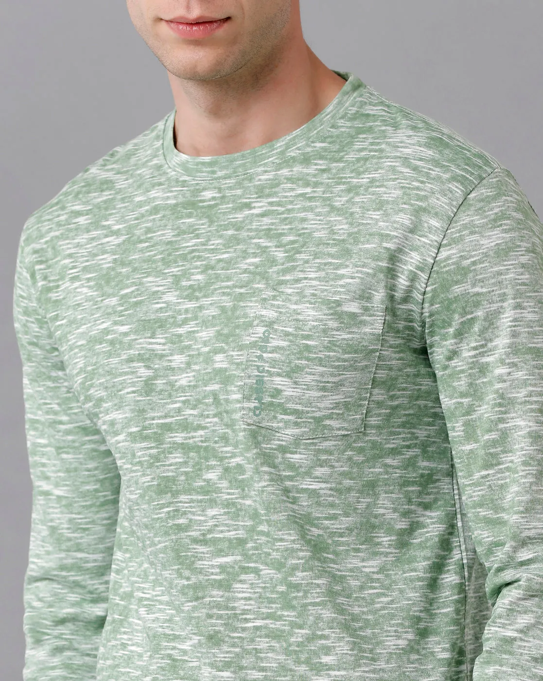 Classic Polo Men's Cotton Self Design Full Sleeve Slim Fit Round Neck Green Color T-Shirt | Baleno Fs - 481 A