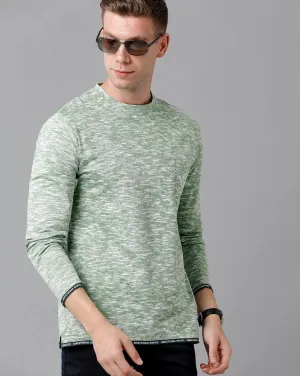 Classic Polo Men's Cotton Self Design Full Sleeve Slim Fit Round Neck Green Color T-Shirt | Baleno Fs - 481 A