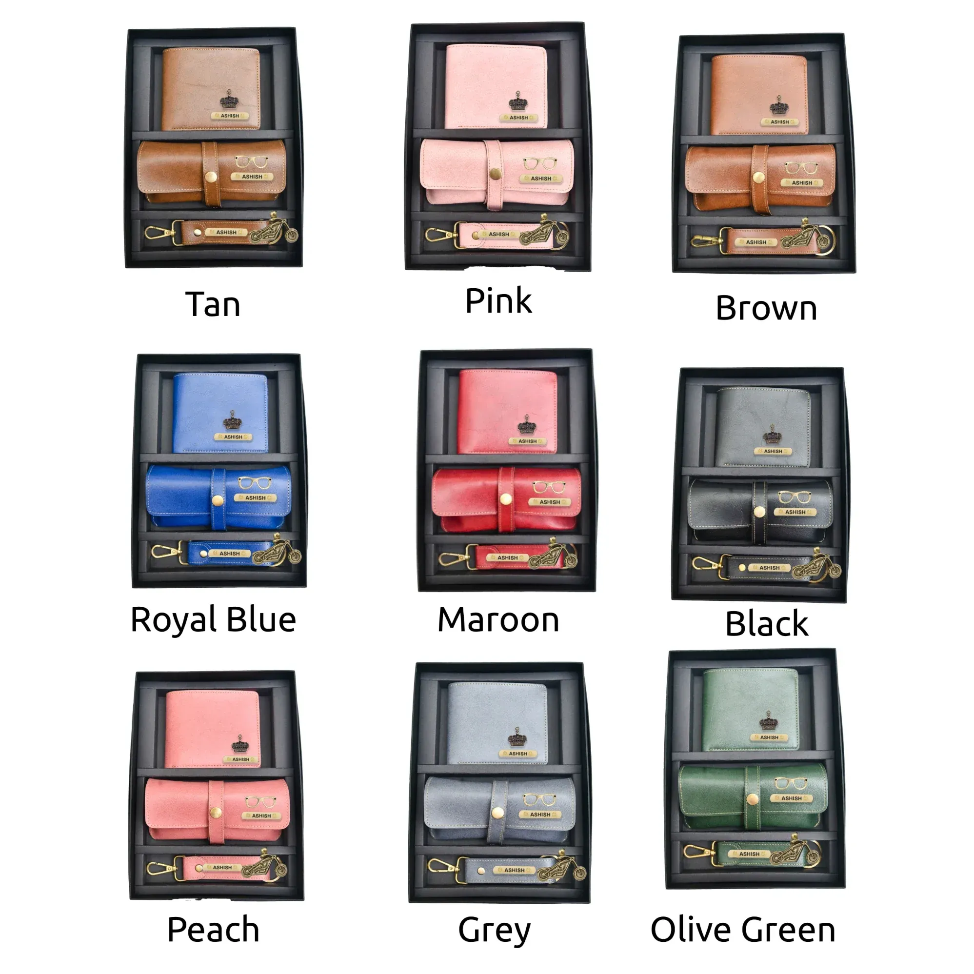 Classy Leather Customized Men's Combo (3 pcs) - Peach