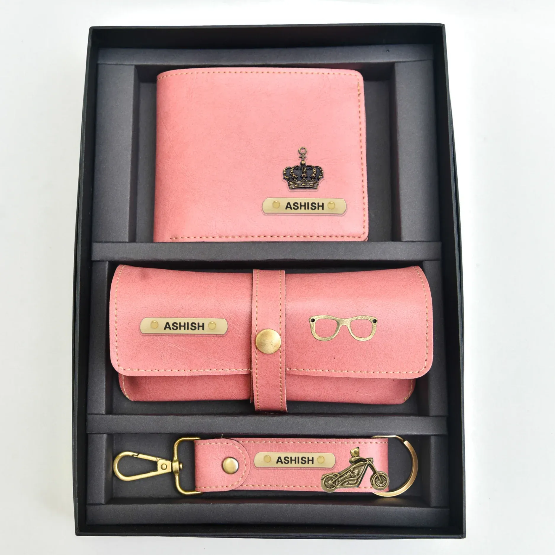 Classy Leather Customized Men's Combo (3 pcs) - Peach