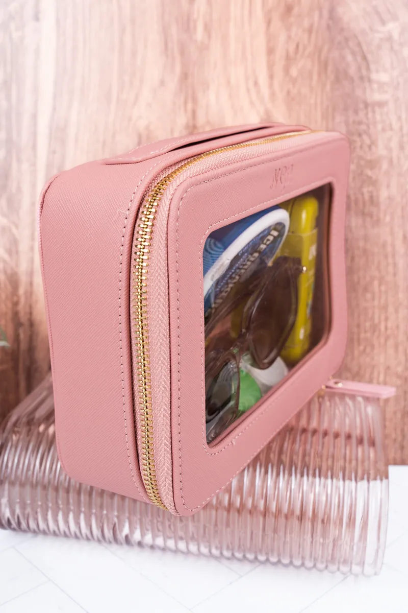 Clear The Way Pink Faux Leather Toiletry Case
