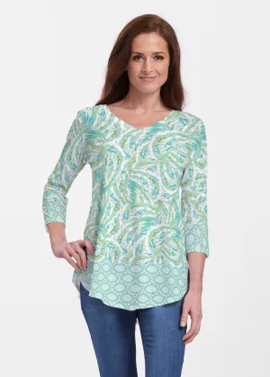 Coastal Paisley Lace Green (7690) ~ Signature V-neck Flowy Tunic