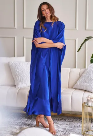 Cobalt Silk Convertible Boatneck Caftan - Sale