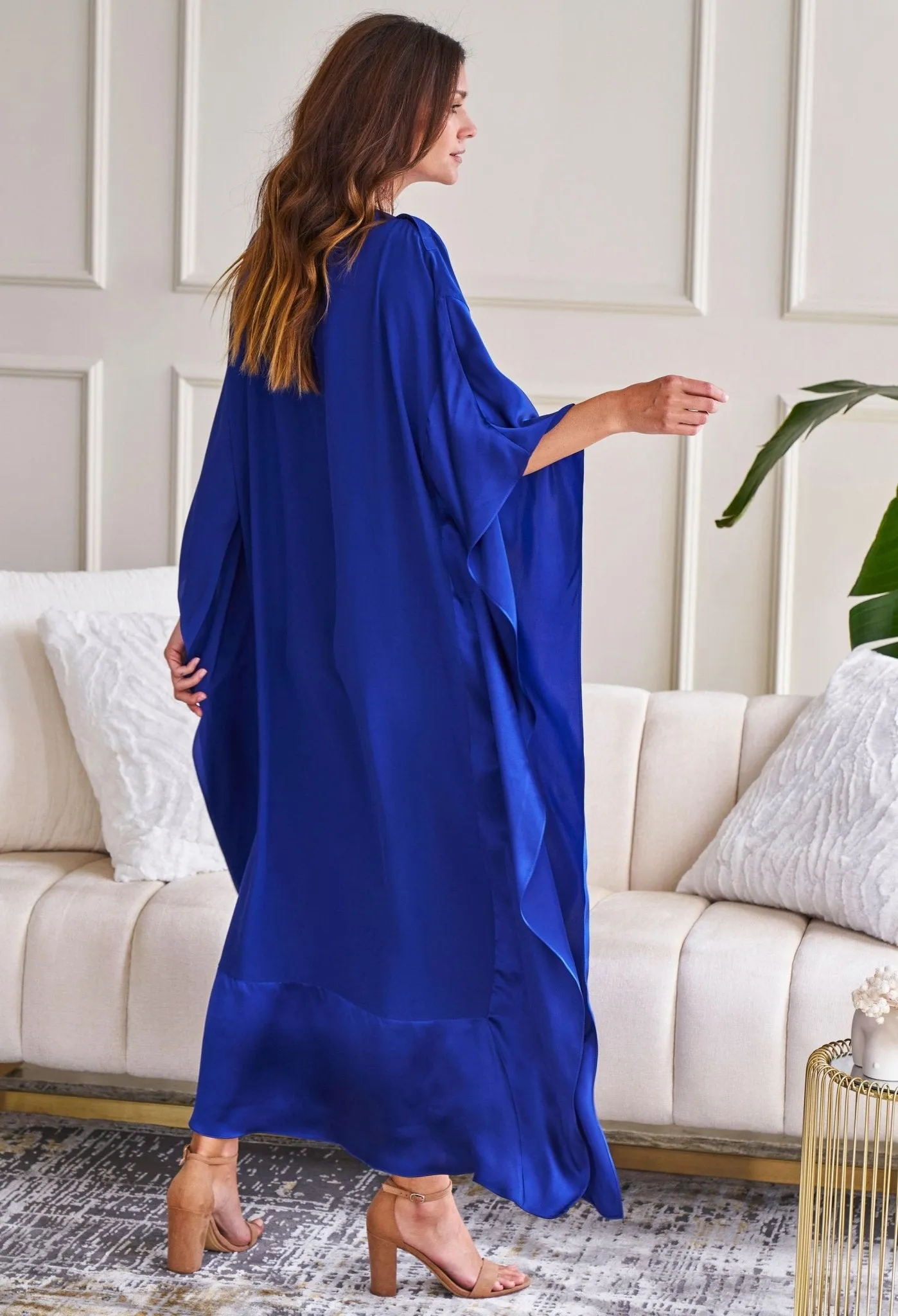Cobalt Silk Convertible Boatneck Caftan - Sale
