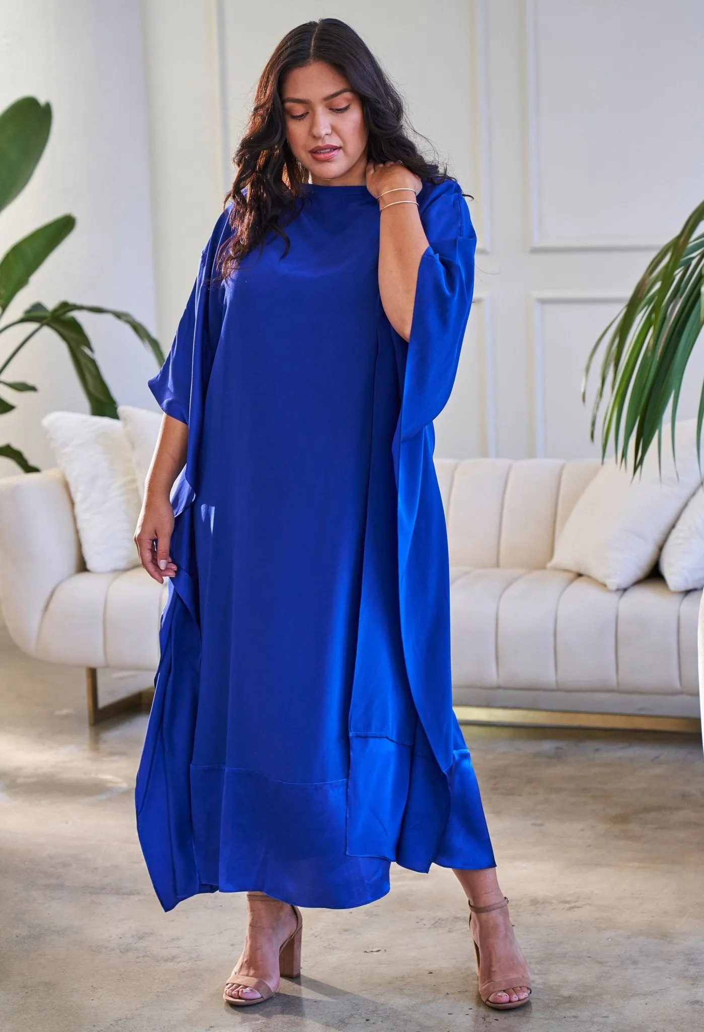 Cobalt Silk Convertible Boatneck Caftan - Sale