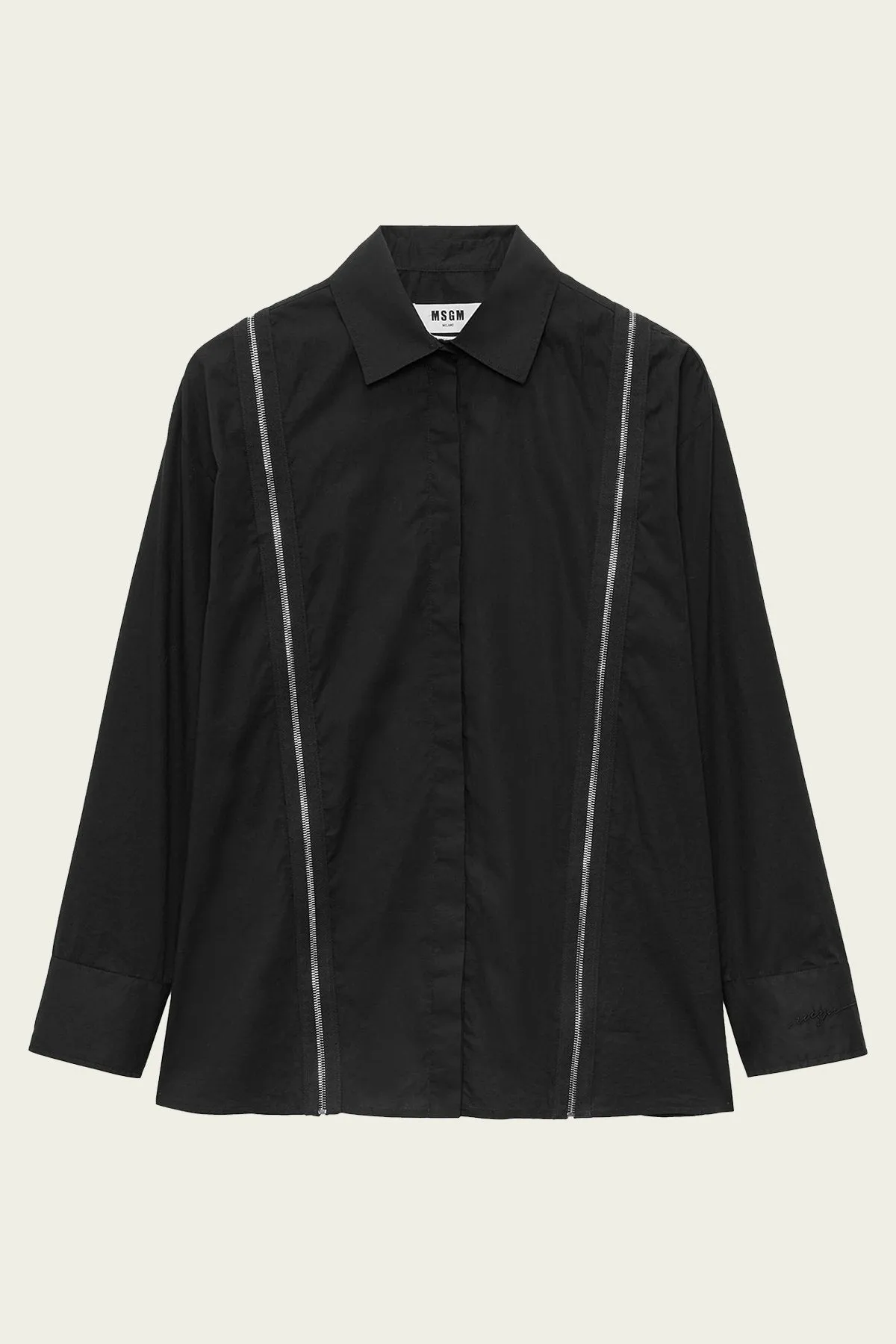 Collar Blouse with Zipper Details in Black