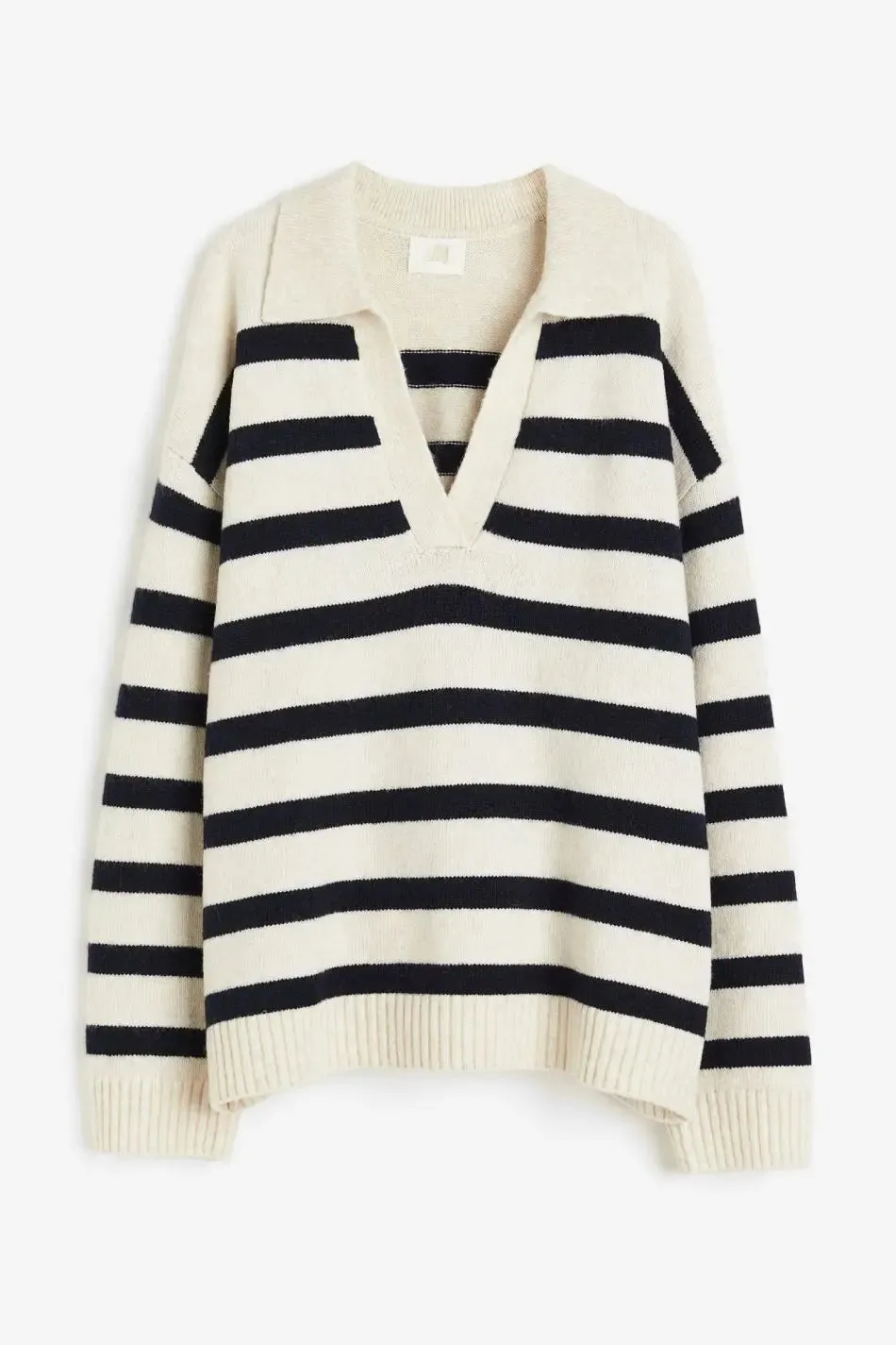 Collar Fine-Knit V-Neck Sweater
