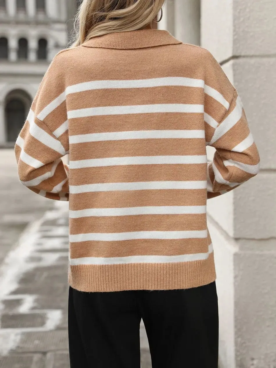 Collar Fine-Knit V-Neck Sweater